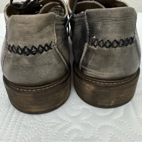 John Fluevog Grant Leather Derby Shoes Washed Black Distressed Finish Size 11 - Picture 9 of 15